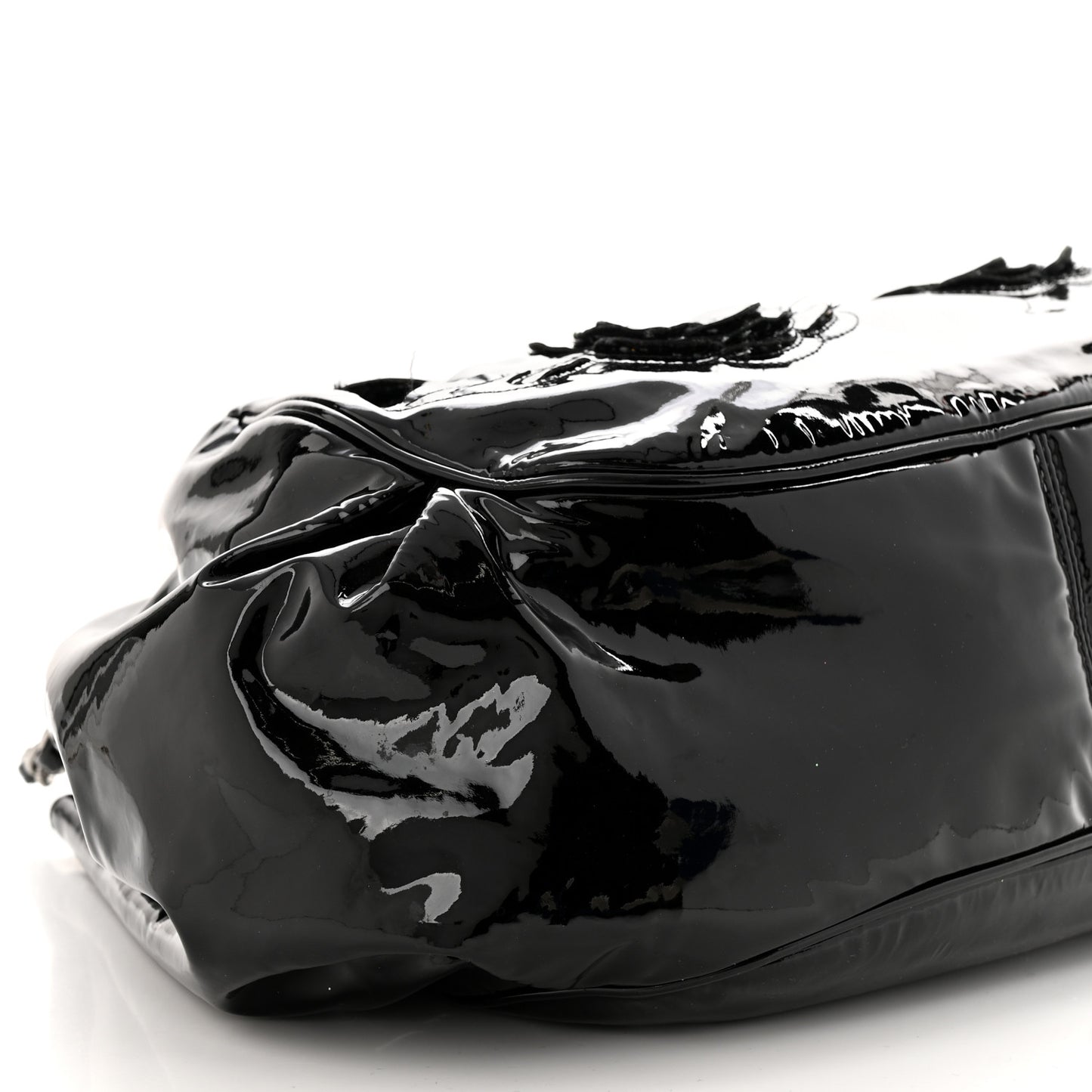 Patent Camellia Shoulder Bag Black