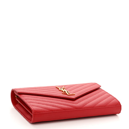 Saint Laurent Grain De Poudre Matelasse Chevron Monogram Chain Wallet New Red 4 of 10