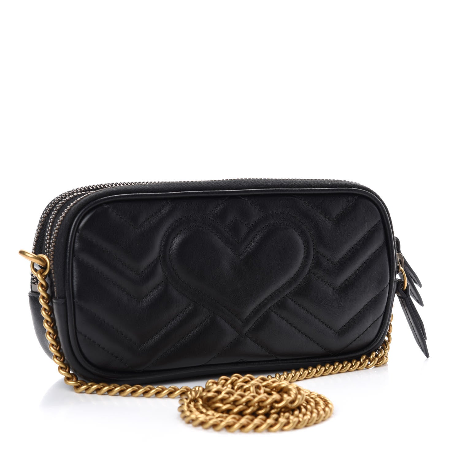 Gucci Calfskin Matelasse Mini GG Marmont Chain Crossbody Bag Black 3 of 12