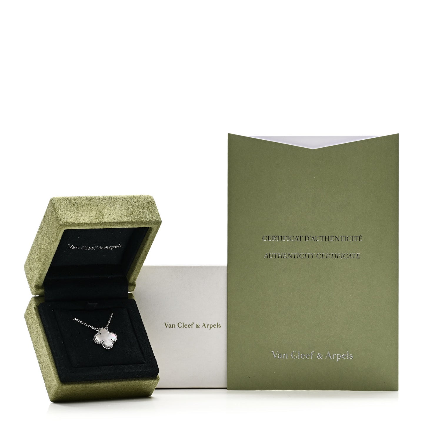 18K White Gold Mother of Pearl Vintage Alhambra Pendant Necklace