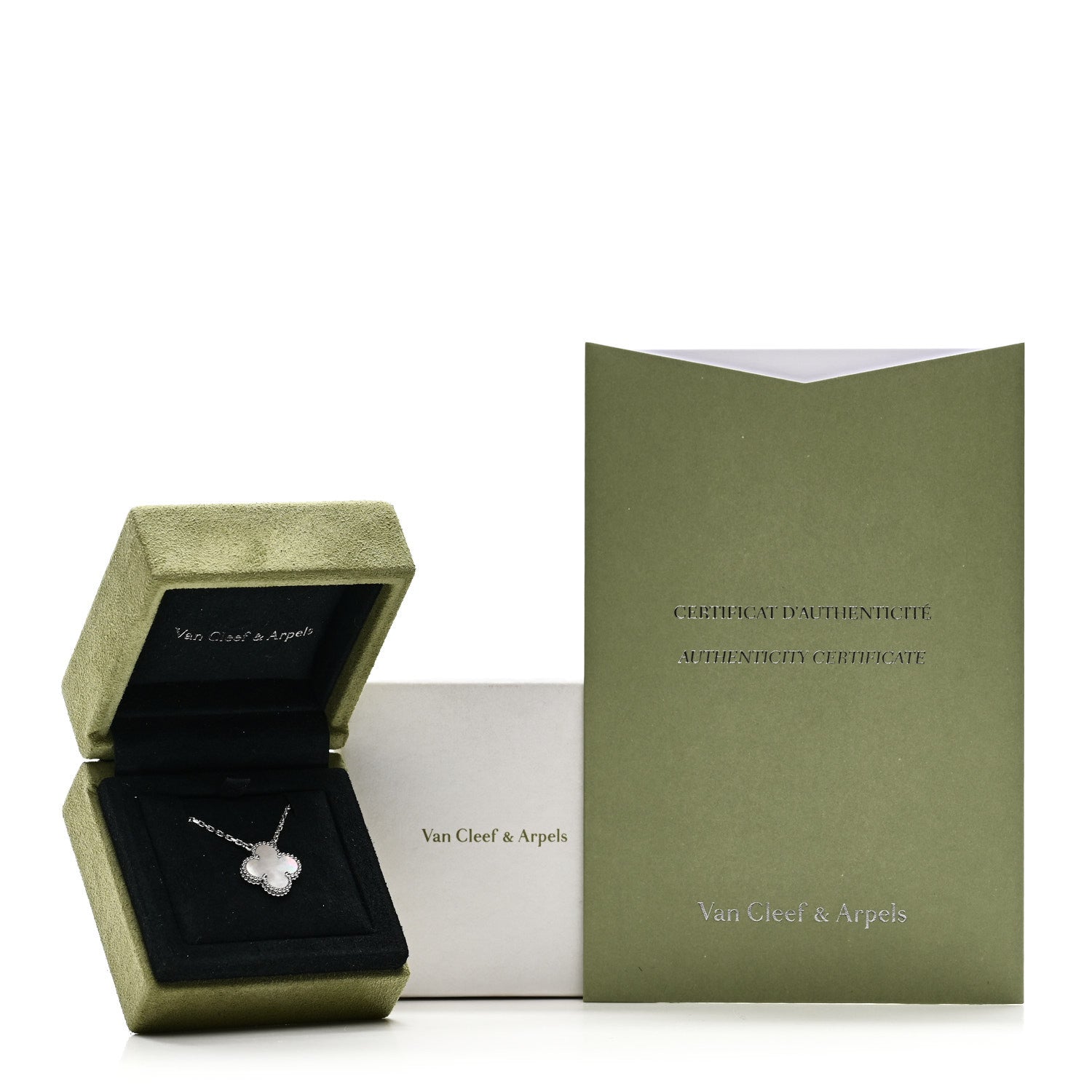 Van Cleef & Arpels 18K White Gold Mother of Pearl Vintage Alhambra Pendant Necklace 6 of 6