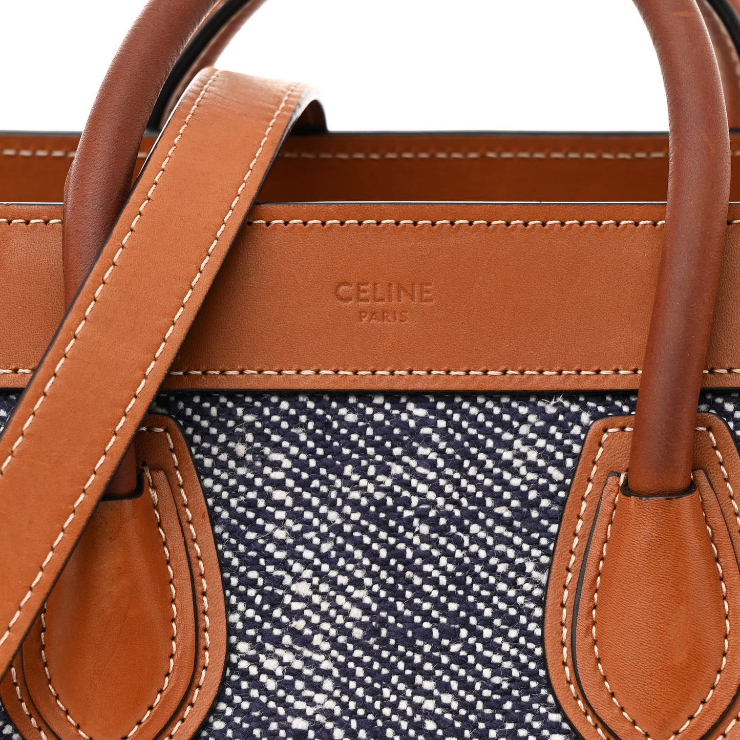 Smooth Calfskin Tweed Nano Luggage Navy Tan