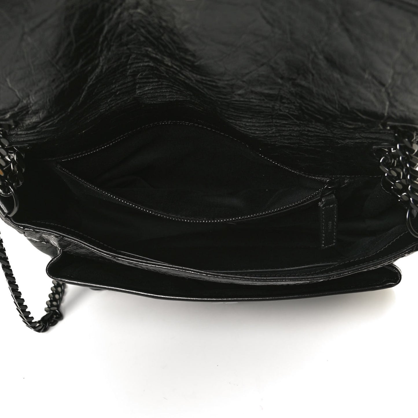 Crinkled Calfskin Matelasse Monogram Medium Niki Chain Satchel Black