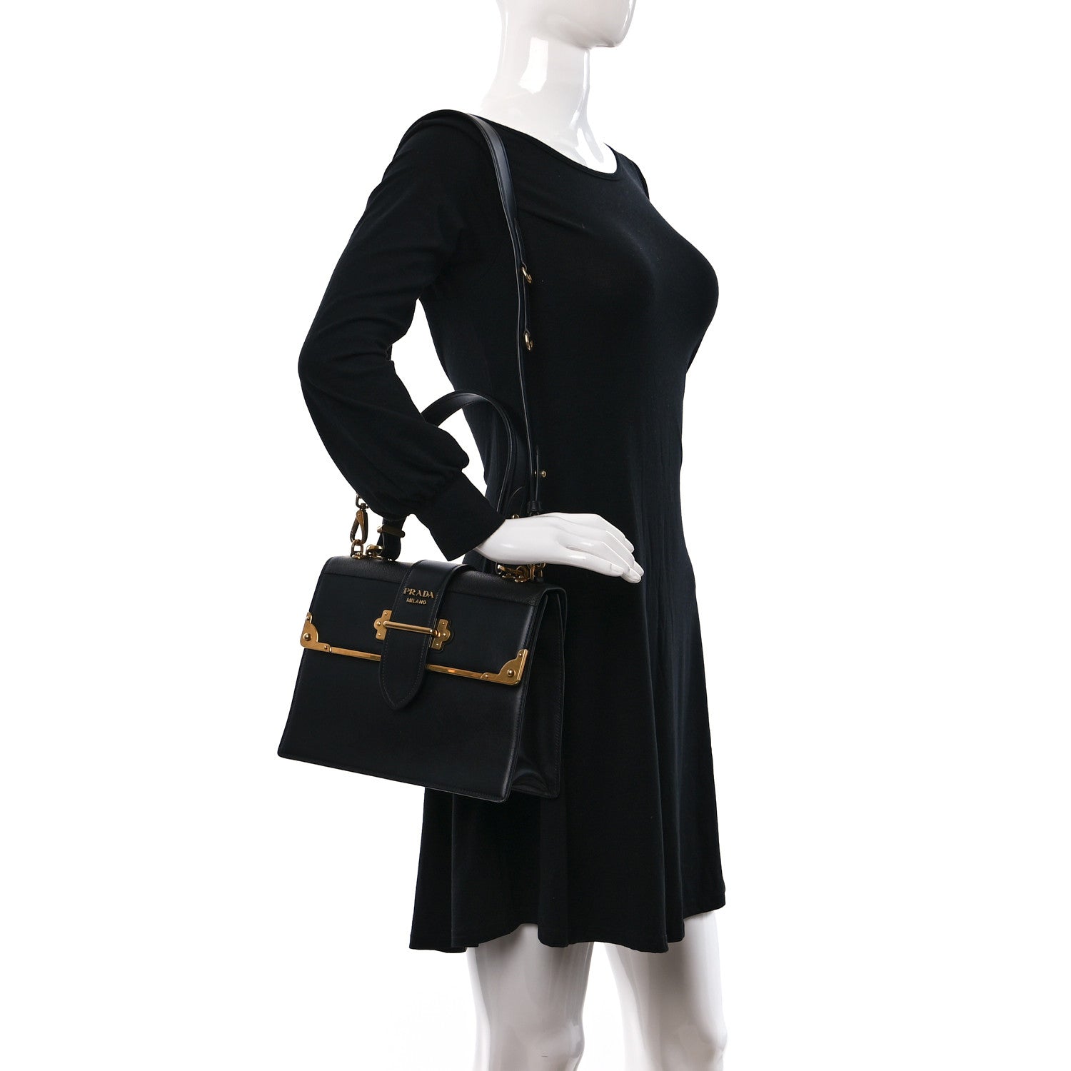 Prada City Calfskin Saffiano Cahier Top Handle Bag Black 2 of 8