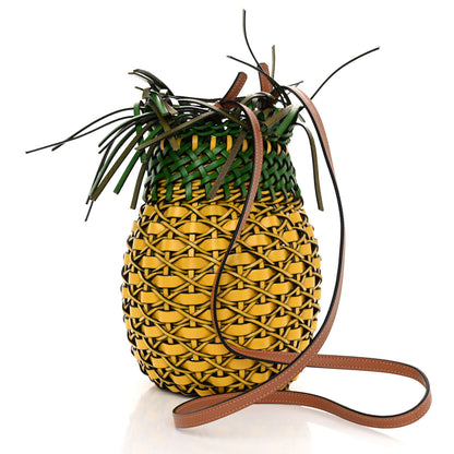 Loewe Calfskin Fringe Woven Pineapple Bucket Bag Yellow Green 3 of 8