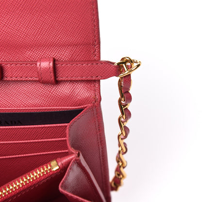 Prada Saffiano Metal Oro Chain Wallet Peonia 11 of 12