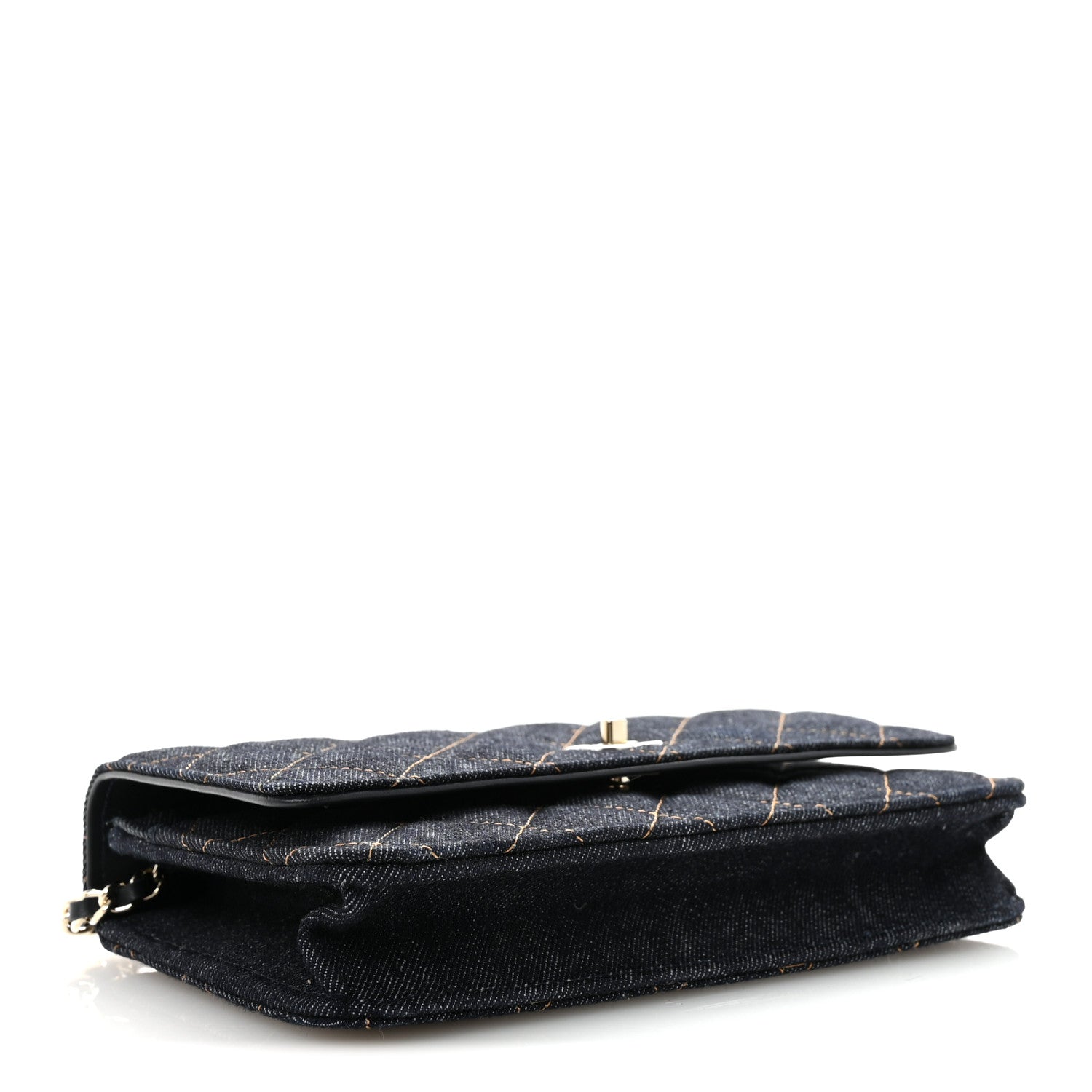 Chanel Denim Quilted CC Turnlock Wallet On Chain WOC Dark Blue Orange 4 of 12
