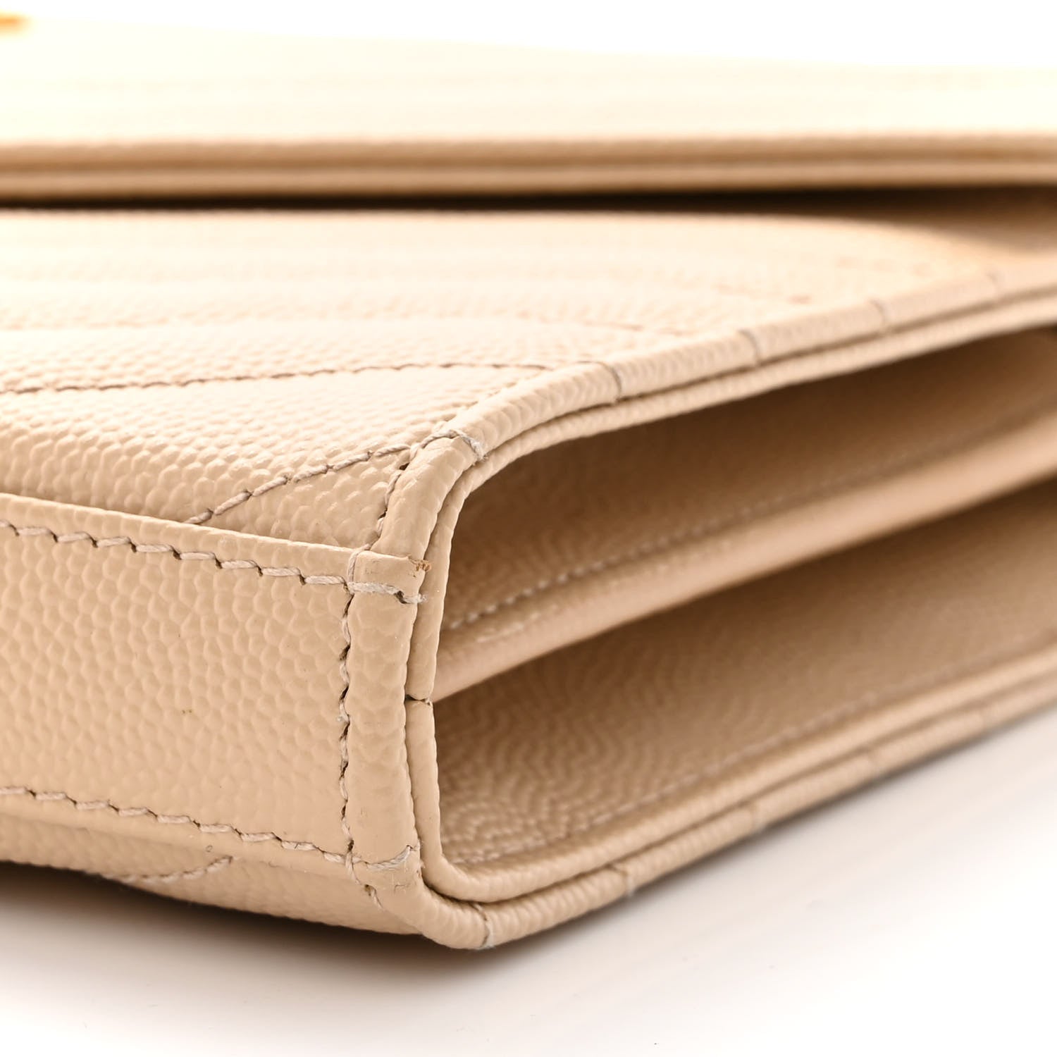 Saint Laurent Grain De Poudre Matelasse Chevron Monogram Chain Wallet Dark Beige 9 of 11