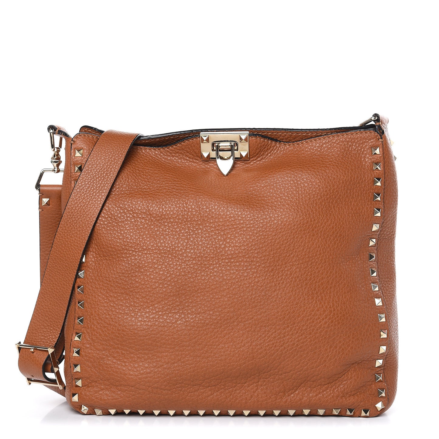 Pebbled Calfskin Large Rockstud Flip-Lock Messenger Bag Light Cuir