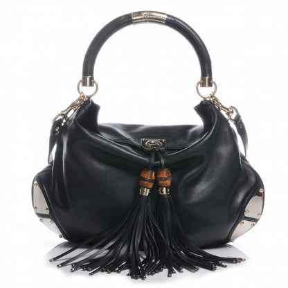 Gucci Leather Large Indy Top Handle Tassel Hobo Black 1 of 8