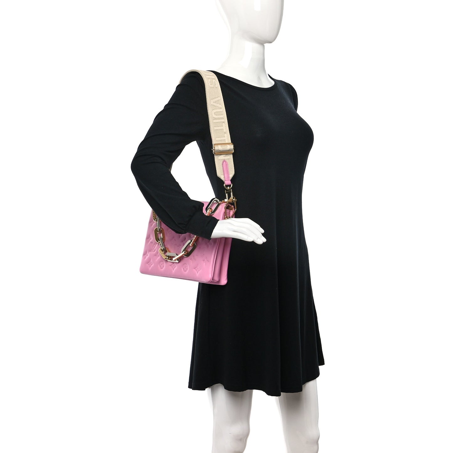 LOUIS VUITTON Lambskin Embossed Monogram Coussin PM Rose Bonbon