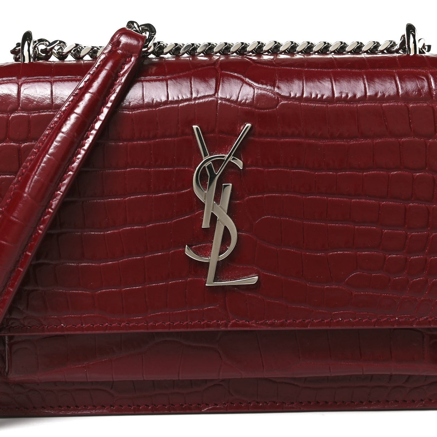 Calfskin Crocodile Embossed Monogram Sunset Chain Wallet Palissandre
