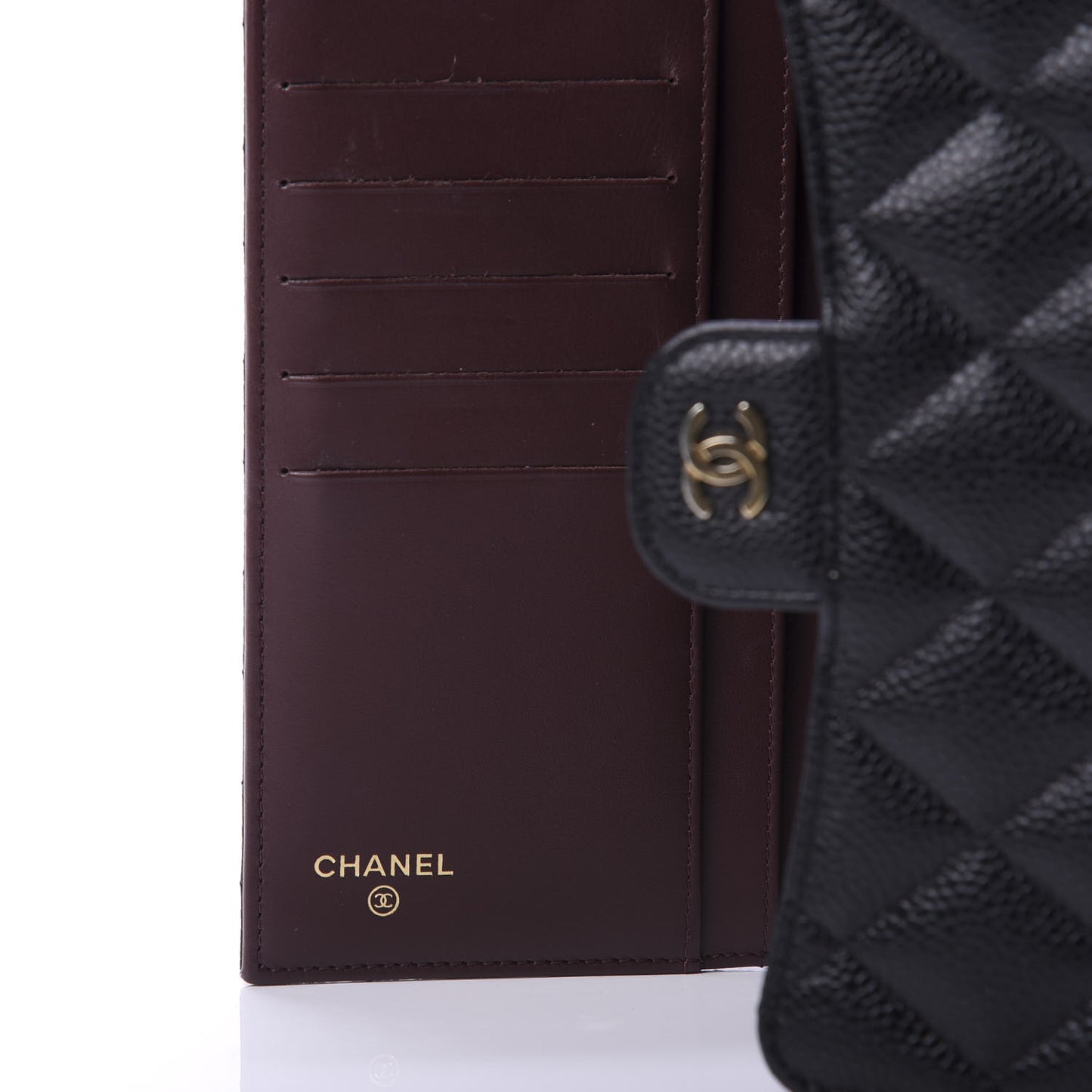 Caviar Quilted Long Flap Wallet Black
