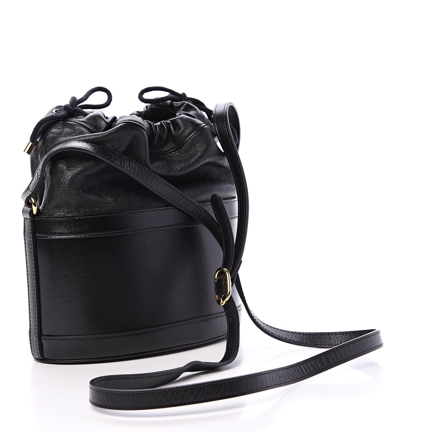 Azalea Sakai Calfskin Horsebit 1955 Drawstring Bucket Bag Black