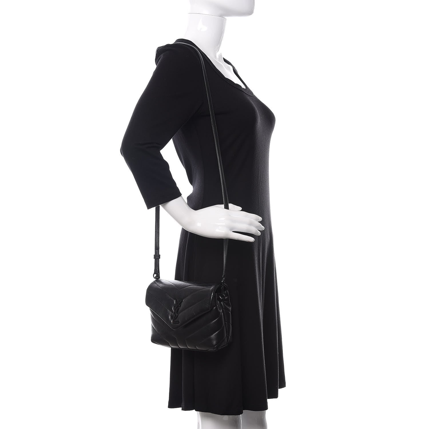 Saint Laurent Calfskin Y Quilted Monogram Toy Loulou Crossbody Bag Black 2 of 12