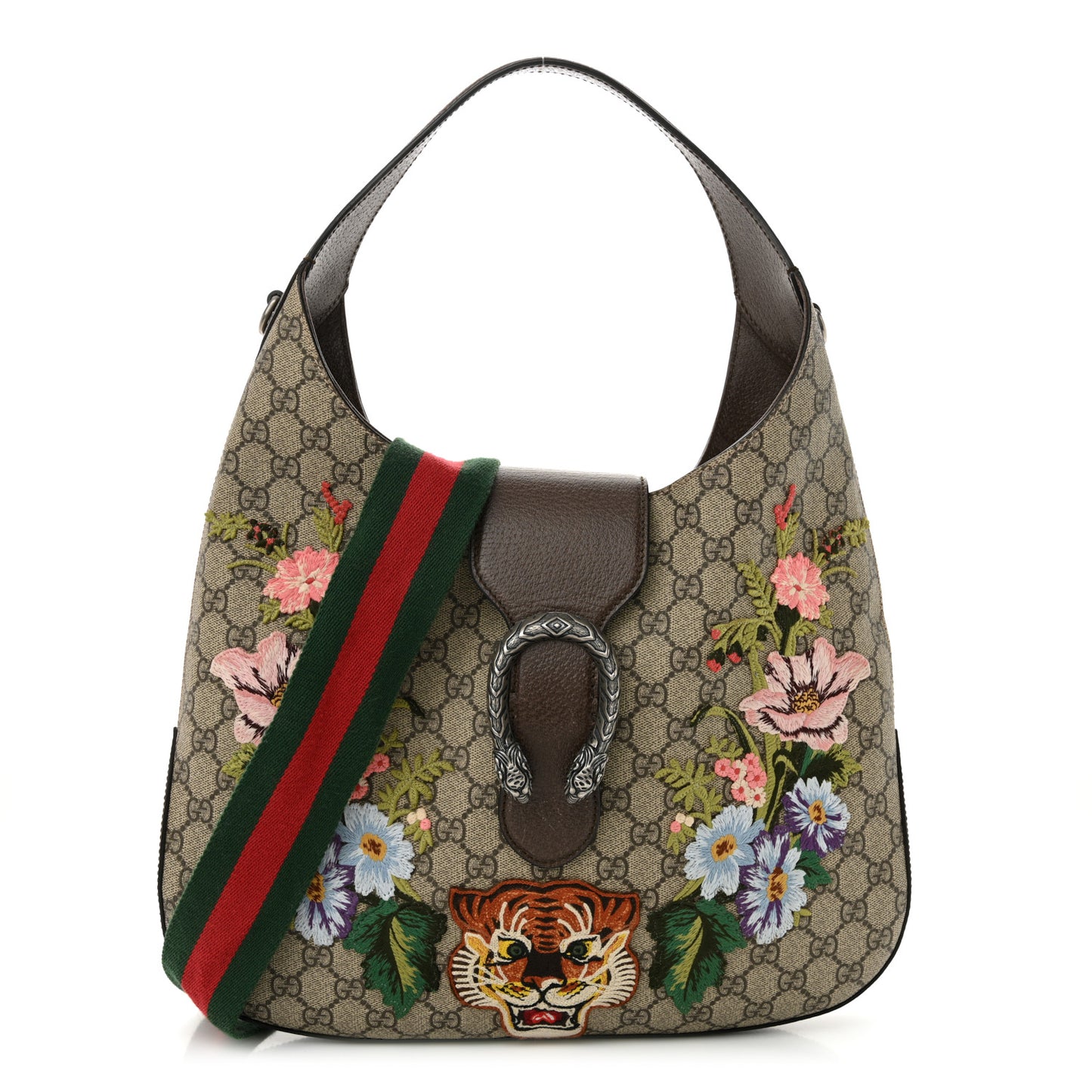 GG Supreme Monogram Web Embroidered Medium Dionysus Hobo Beige New Acero Multicolo Beige New Acero Multicolor
