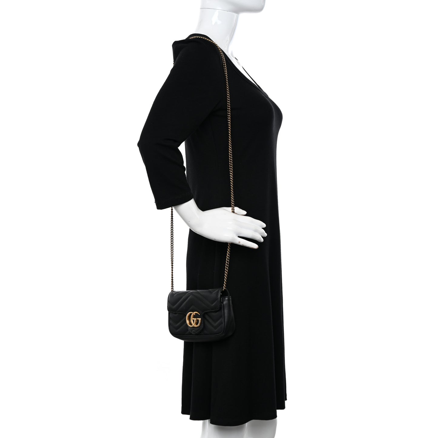 Calfskin Matelasse Super Mini GG Marmont Shoulder Bag Black