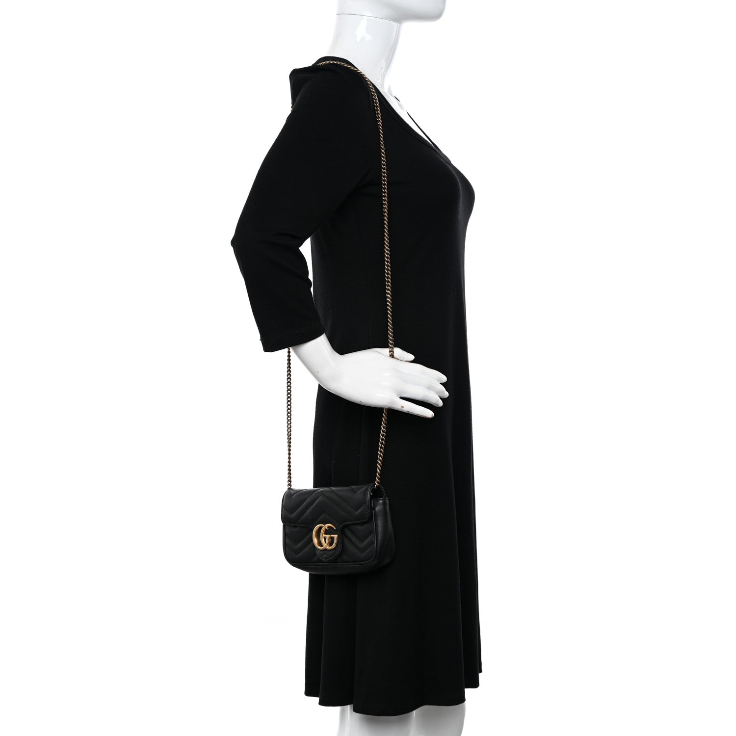 Gucci Calfskin Matelasse Super Mini GG Marmont Shoulder Bag Black 2 of 12