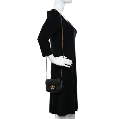 Gucci Calfskin Matelasse Super Mini GG Marmont Shoulder Bag Black 2 of 12
