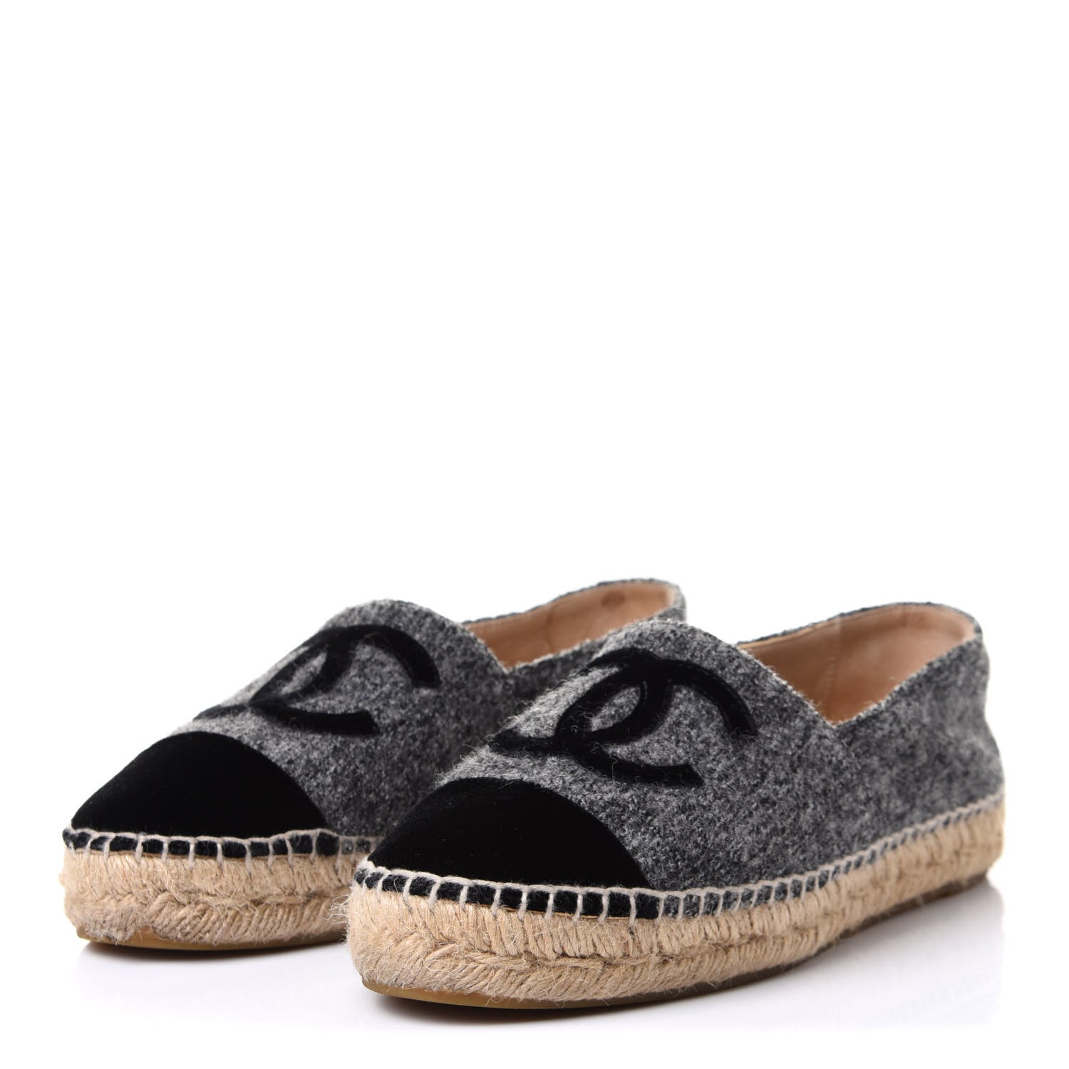 Chanel Tweed Velvet CC Espadrilles 36 Grey Black 3 of 11
