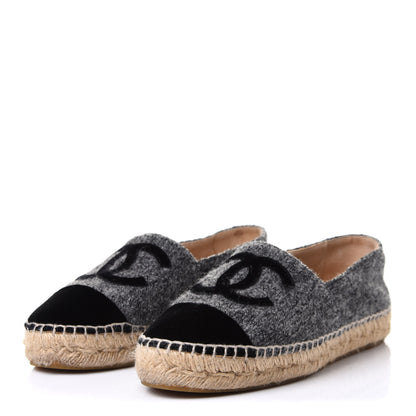 Chanel Tweed Velvet CC Espadrilles 36 Grey Black 3 of 11