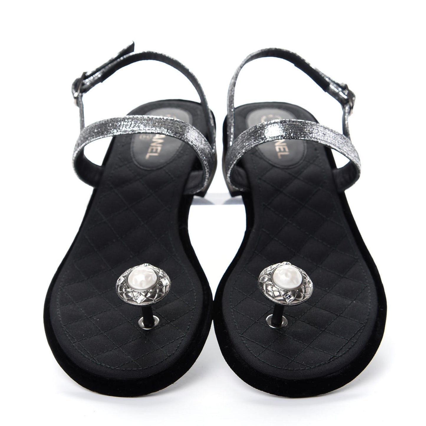 Metallized Goatskin Pearl CC Thong Sandals 37.5 Silver