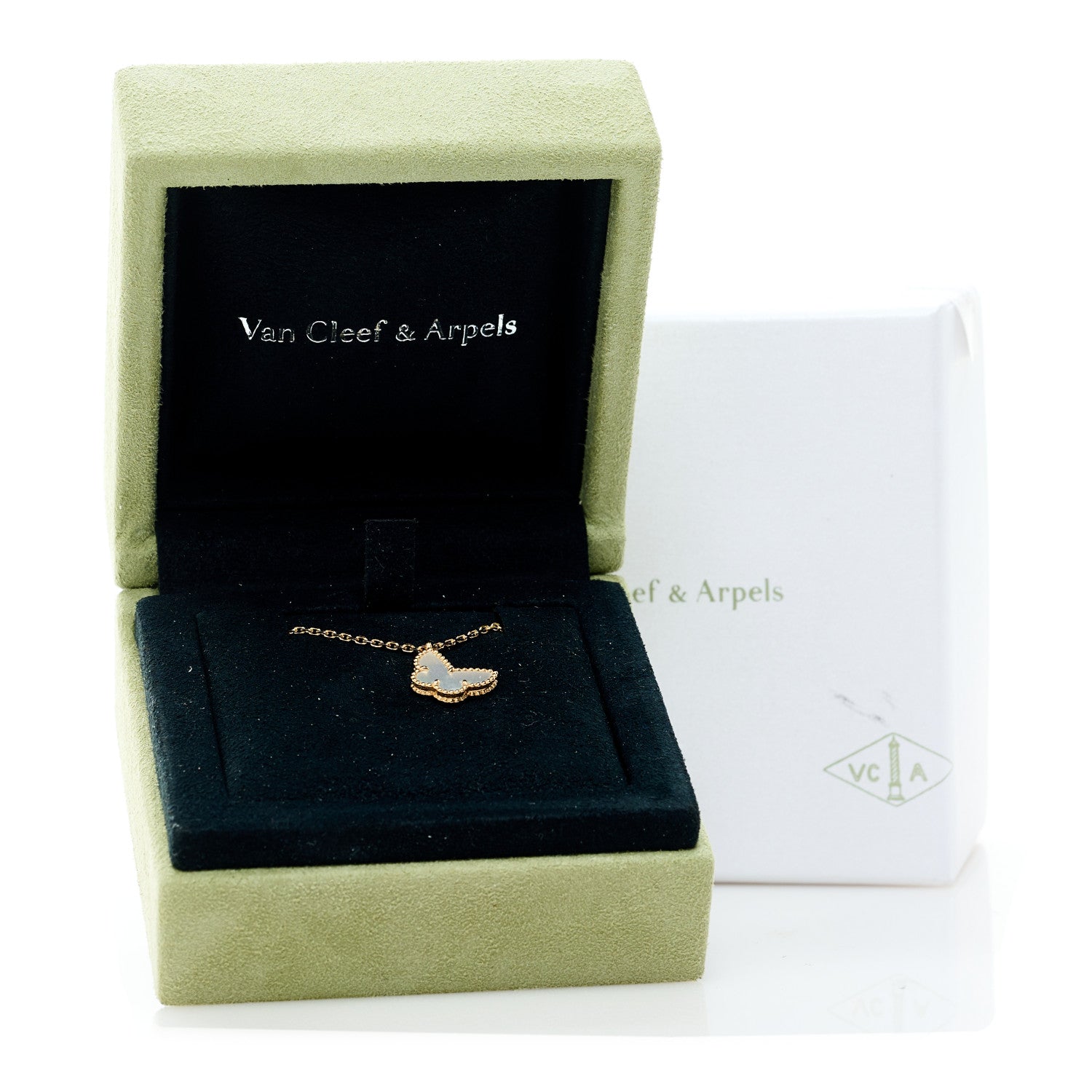 Van Cleef & Arpels 18K Yellow Gold Mother of Pearl Sweet Alhambra Butterfly Pendant Necklace 6 of 6
