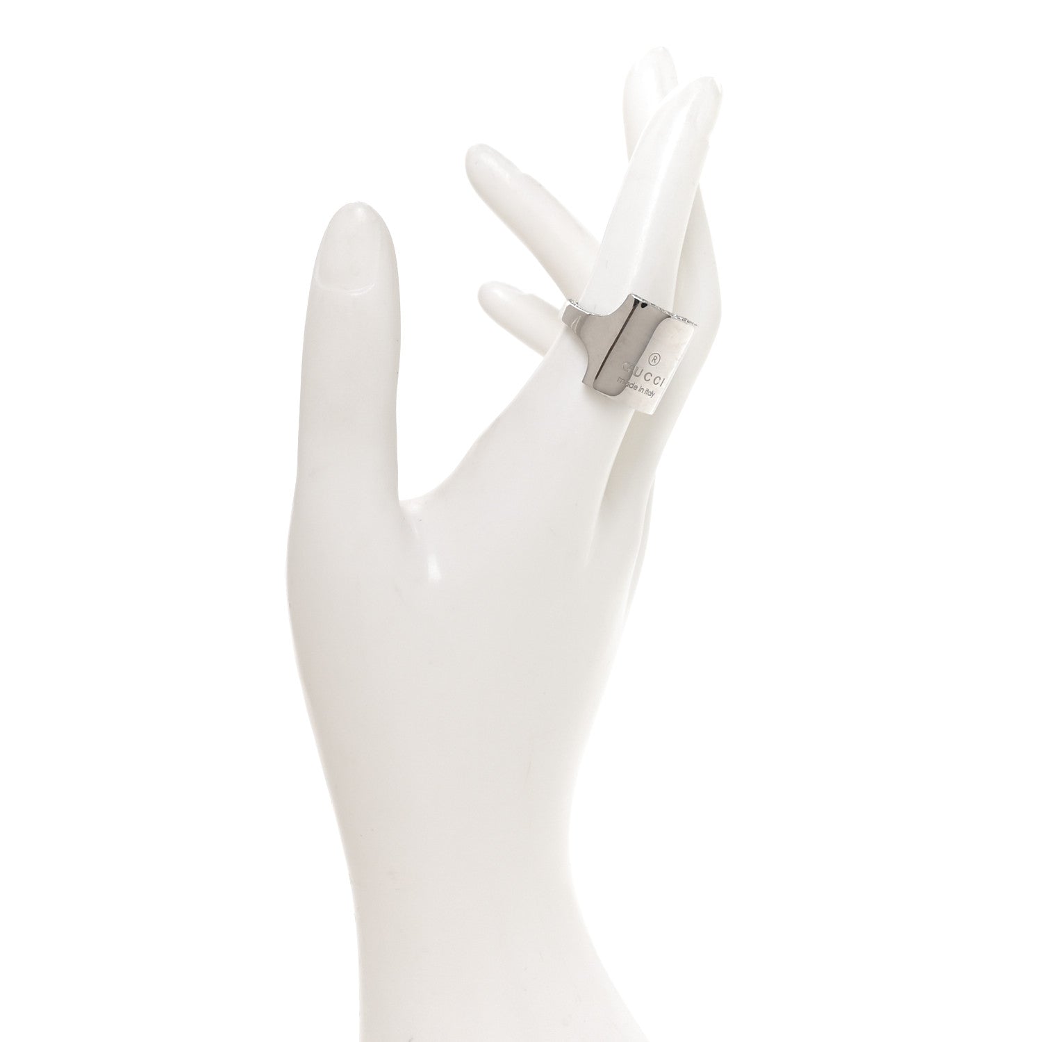 Gucci Metal Crystal Logo Square Signet Ring M Silver 2 of 4