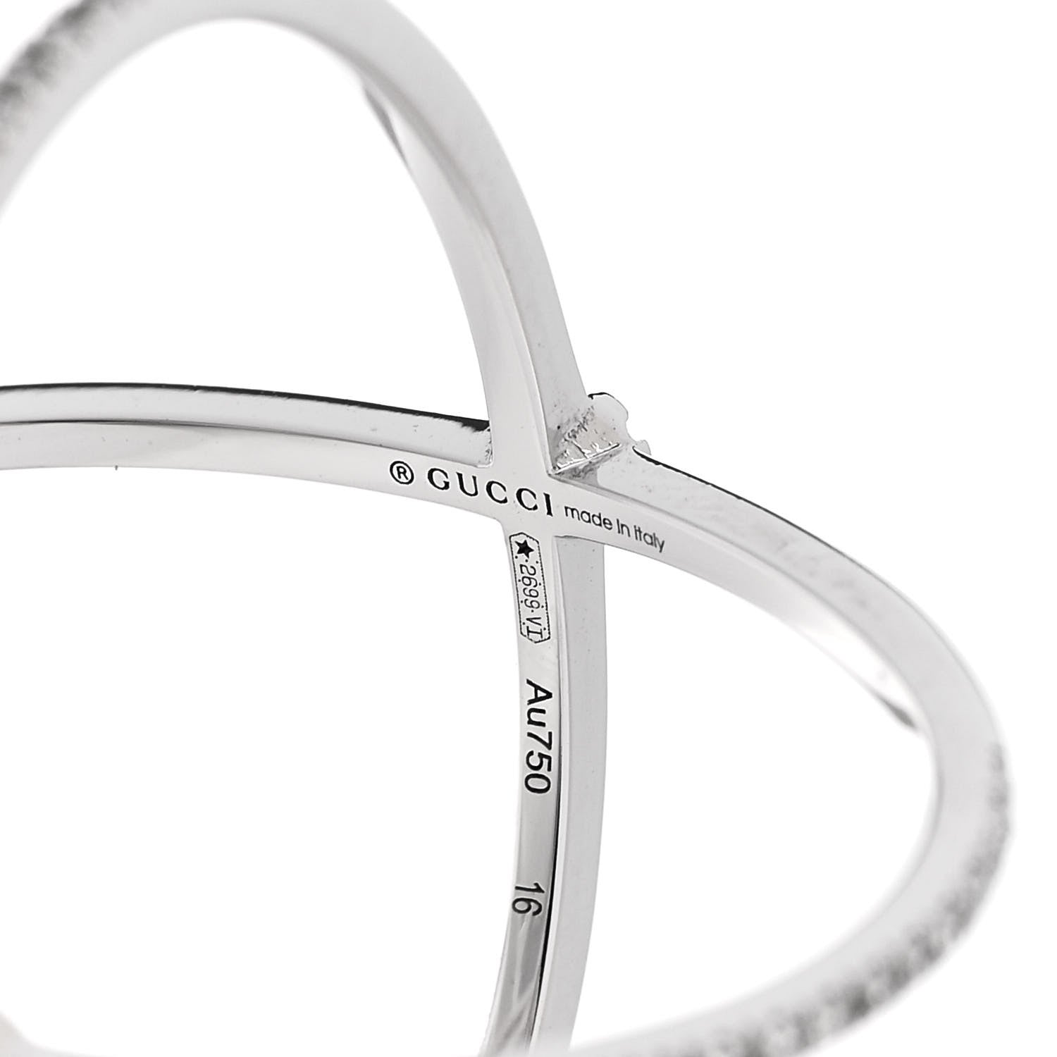 Gucci 18K White Gold Diamond Running G Cross Ring 56 7.5 5 of 5