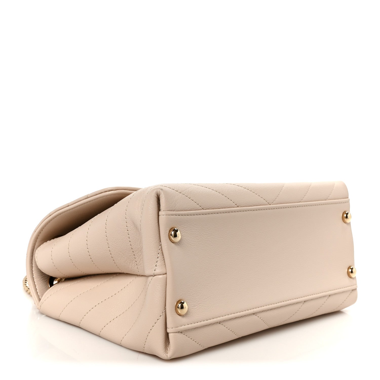 Chanel Grained Calfskin Stitched Small Chevron Chic Top Handle Flap Beige 4 of 11
