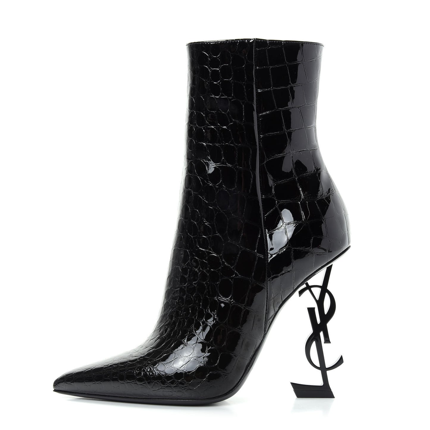 Alligator Embossed Patent Calfskin Opyum 110 Ankle Boots 39 Black