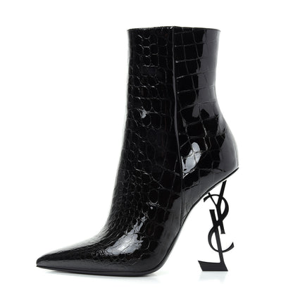 Saint Laurent Alligator Embossed Patent Calfskin Opyum 110 Ankle Boots 39 Black 1 of 11