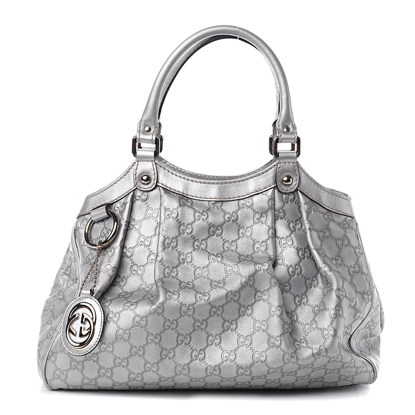 Metallic Guccissima Medium Sukey Tote Silver