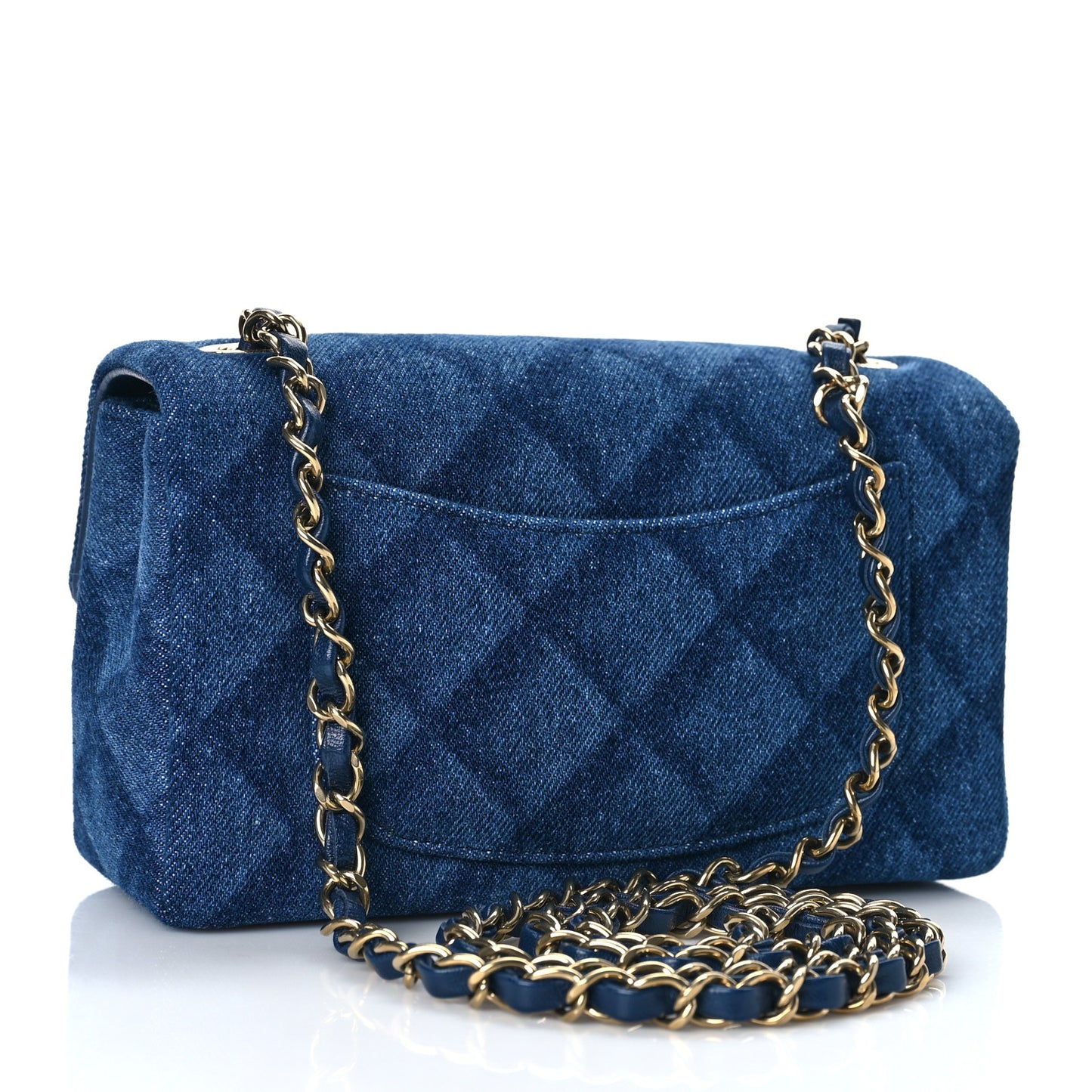 Printed Denim Quilted Mini Rectangular Flap Dark Blue