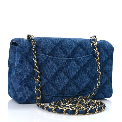 Chanel Printed Denim Quilted Mini Rectangular Flap Dark Blue 3 of 10