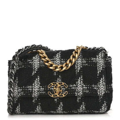 Chanel Tweed Houndstooth Quilted Medium Chanel 19 Flap Black White 1 of 10