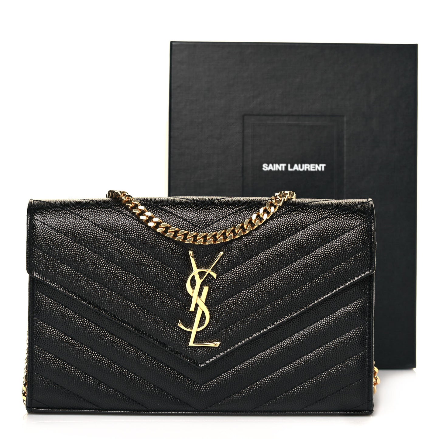 Grain De Poudre Matelasse Chevron Monogram Chain Wallet Black
