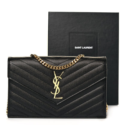 Saint Laurent Grain De Poudre Matelasse Chevron Monogram Chain Wallet Black 12 of 12