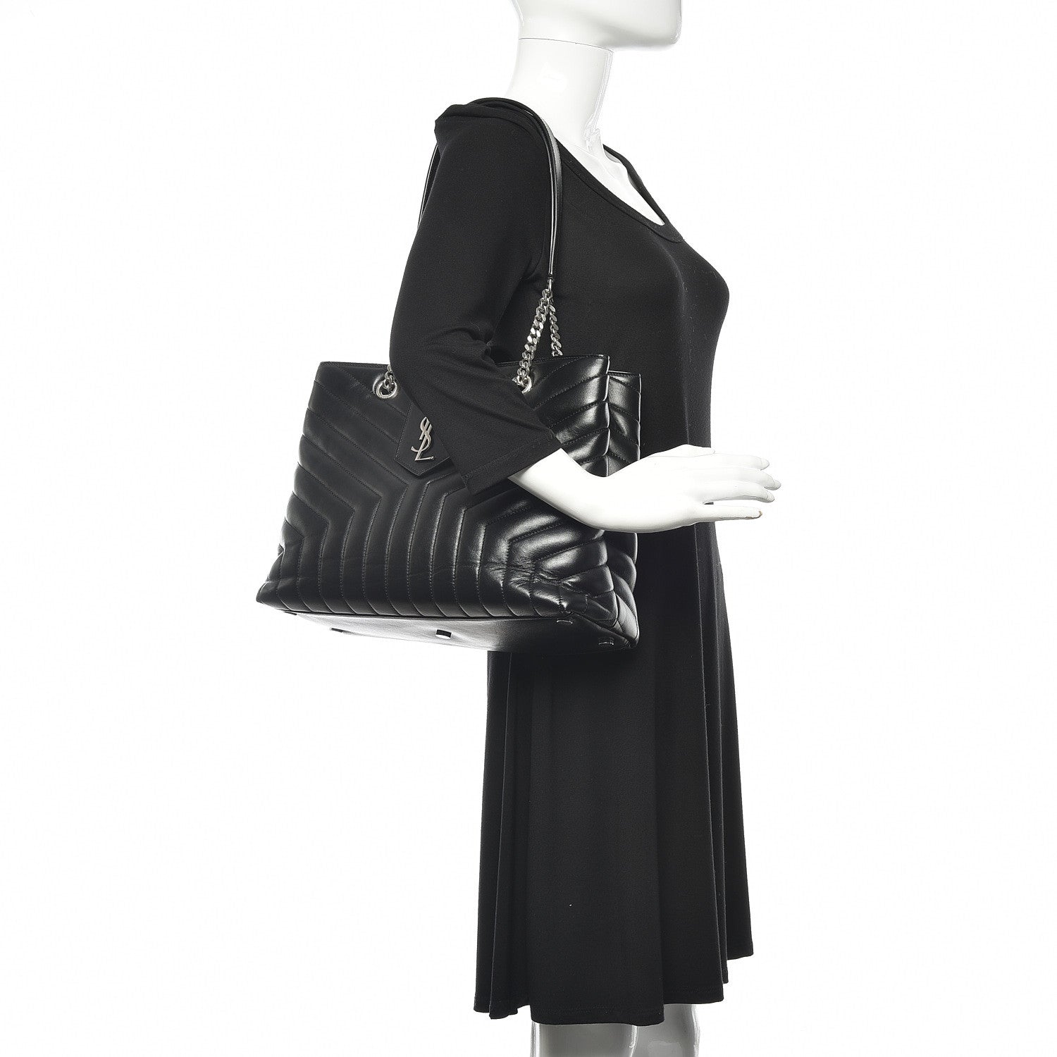 Saint Laurent Calfskin Y Quilted Monogram Large Loulou Shopper Black 2 of 15