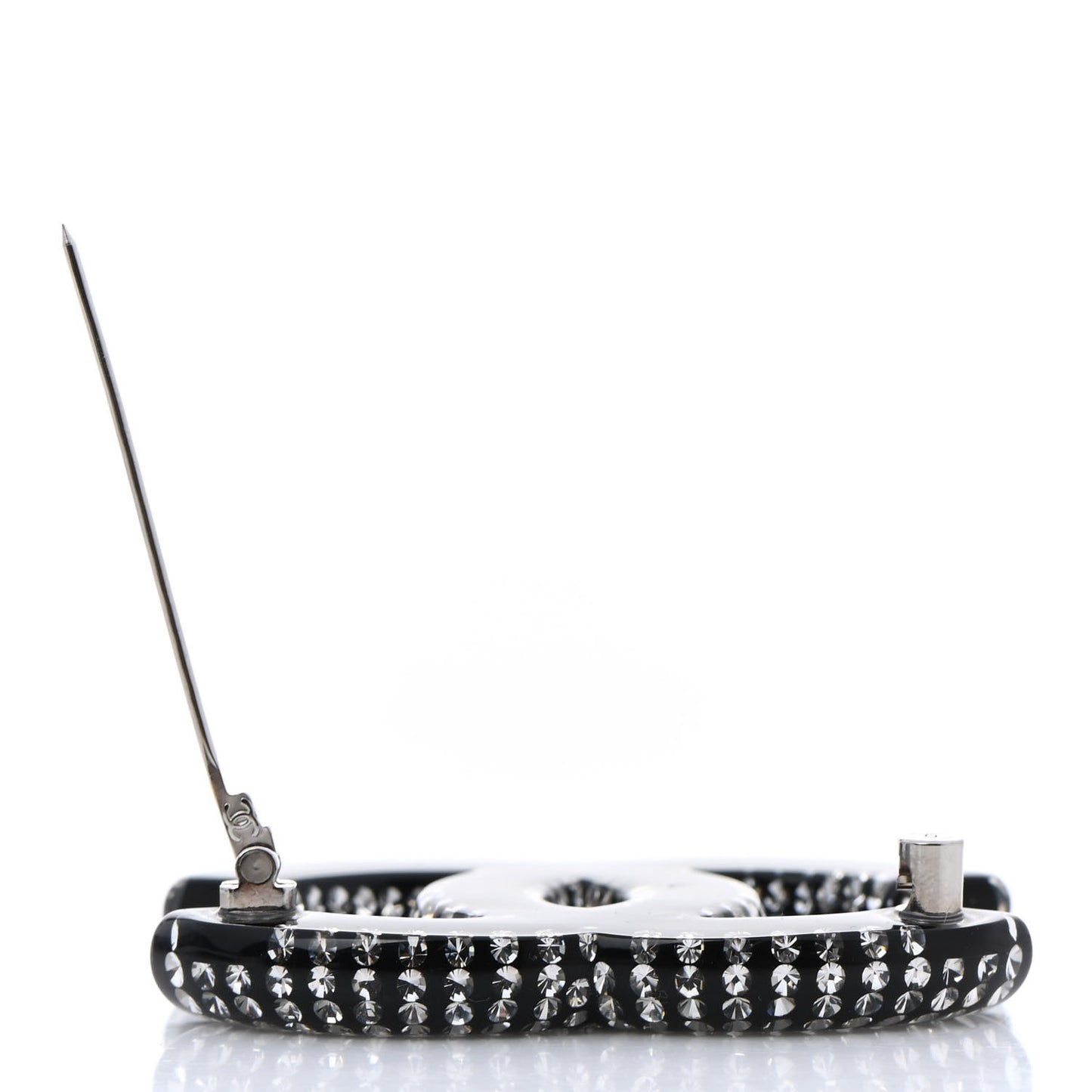 Resin Crystal CC Brooch Silver Black