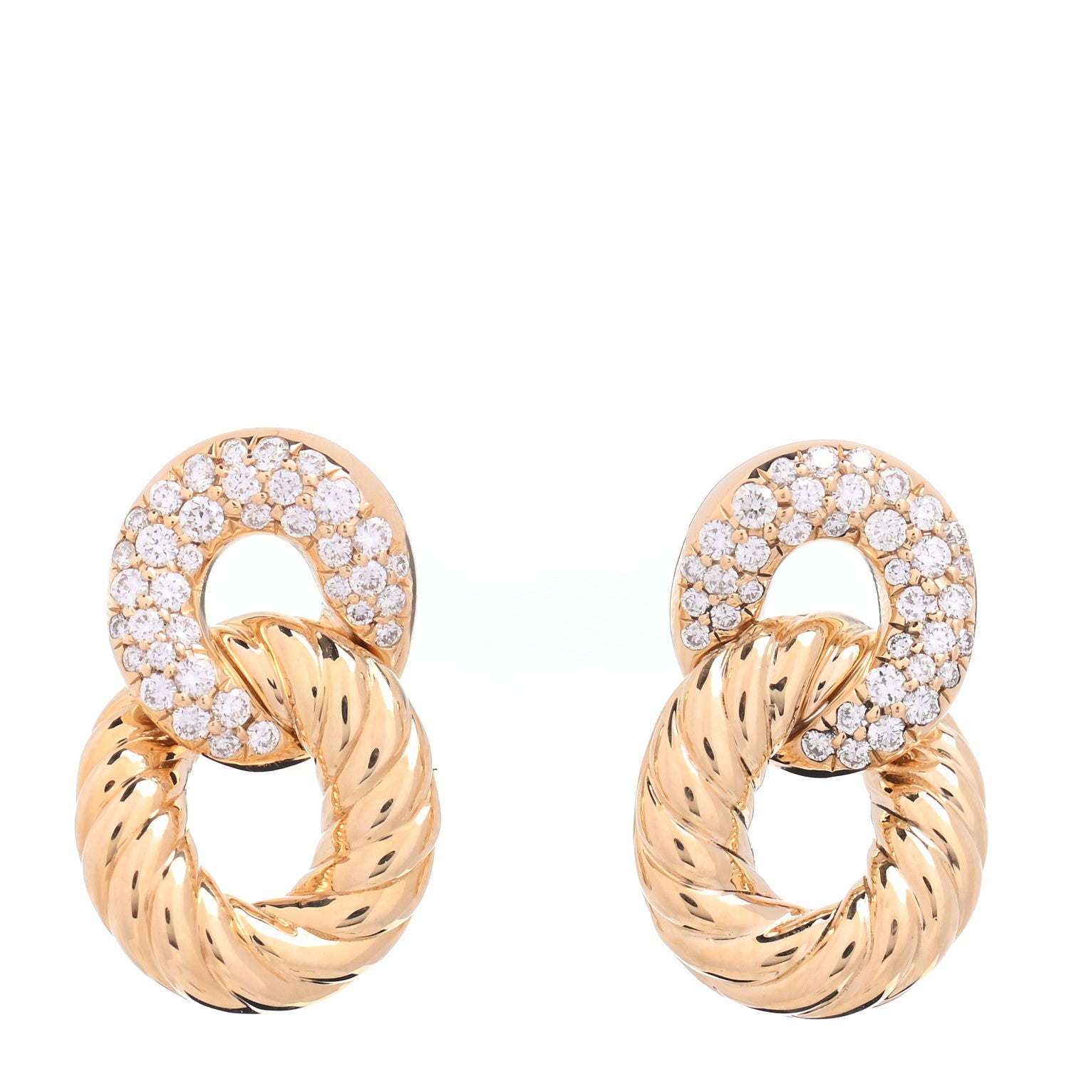 David Yurman 18K Yellow Gold Diamond Extra Small Belmont Curb Link Drop Earrings 1 of 4