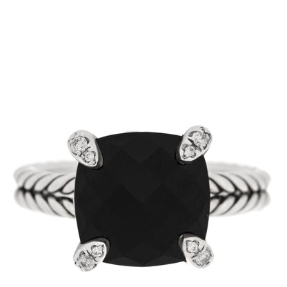 David Yurman Sterling Silver Diamond Onyx 11mm Chatelaine Ring 53 6.5 1 of 4