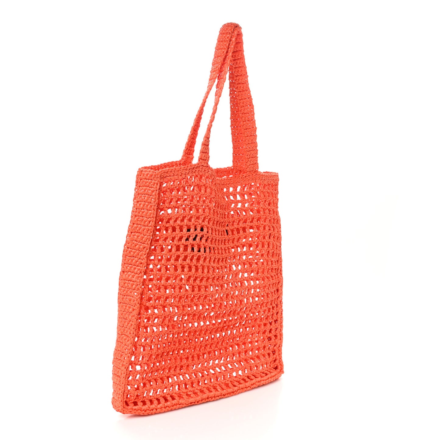 Yarn Raffia Effect Crochet Logo Embroidered Tote Bag Arancio