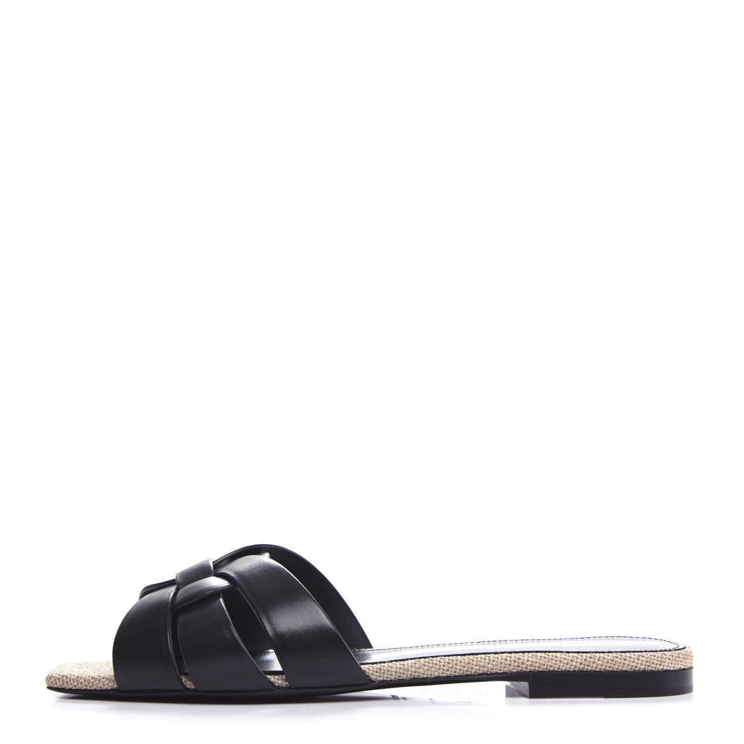 Saint Laurent Calfskin Rope Tribute 05 Slide Sandals 38 Black 1 of 10
