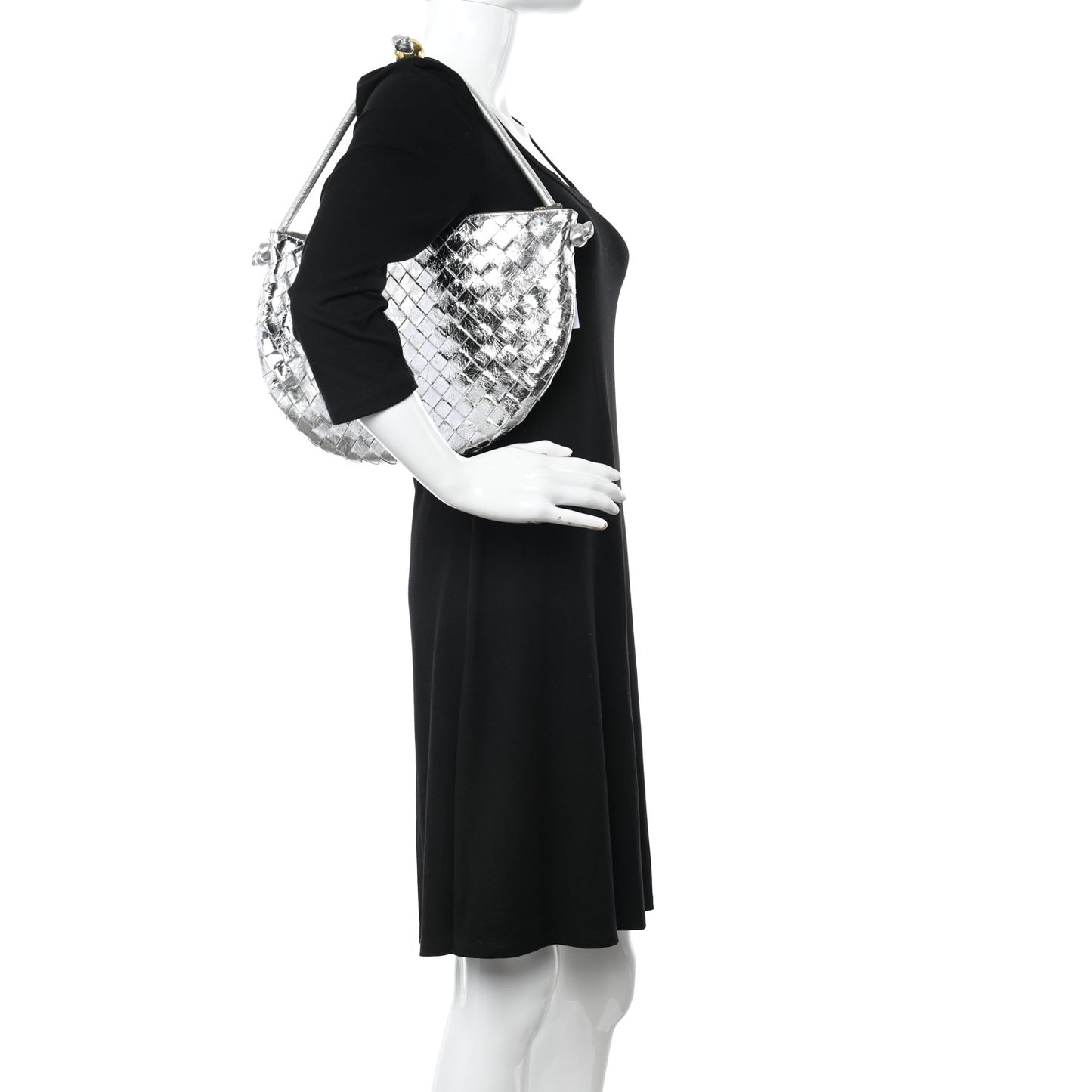 Metallic Nappa Intrecciato Medium Turn Pouch Silver
