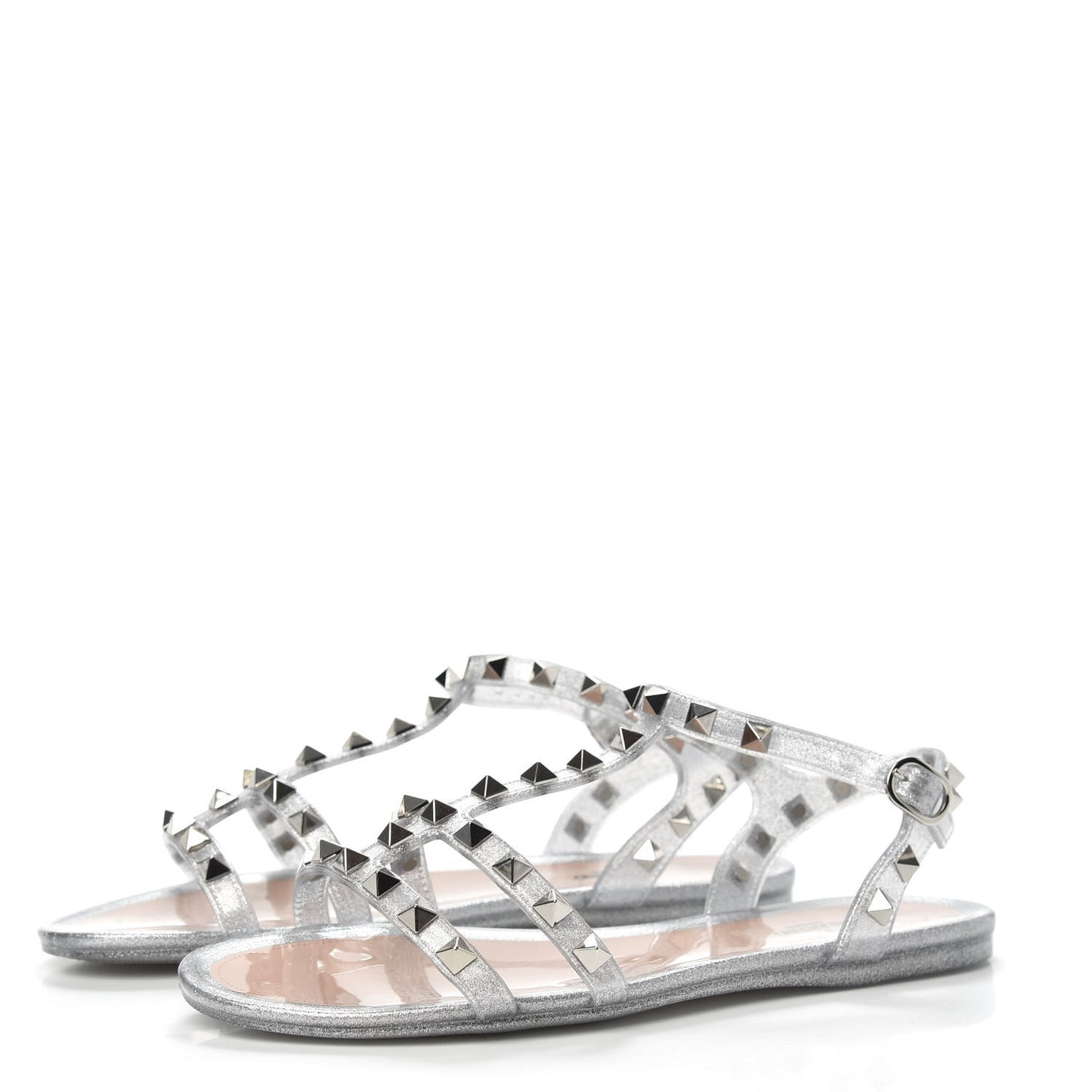 PVC Jelly Glitter Rockstud Caged Sandals 36 Silver