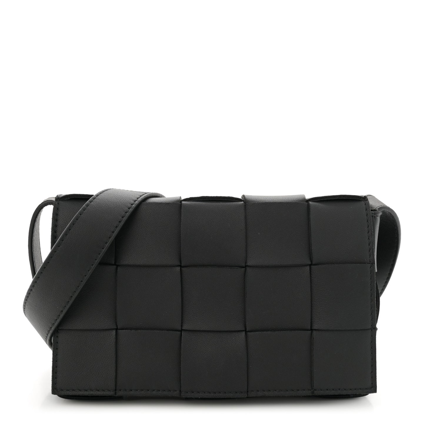 Lambskin Maxi Intreccio Small Cassette Crossbody Bag Black