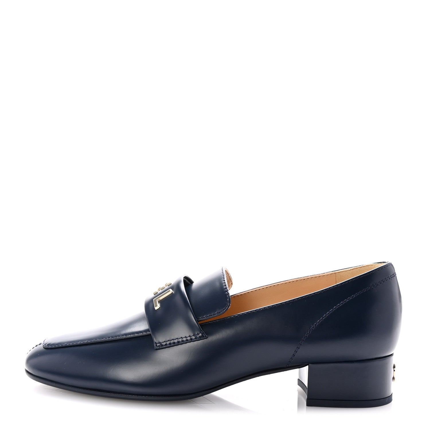 Chanel Shiny Calfskin Logo Loafers 39 Navy 1 of 11