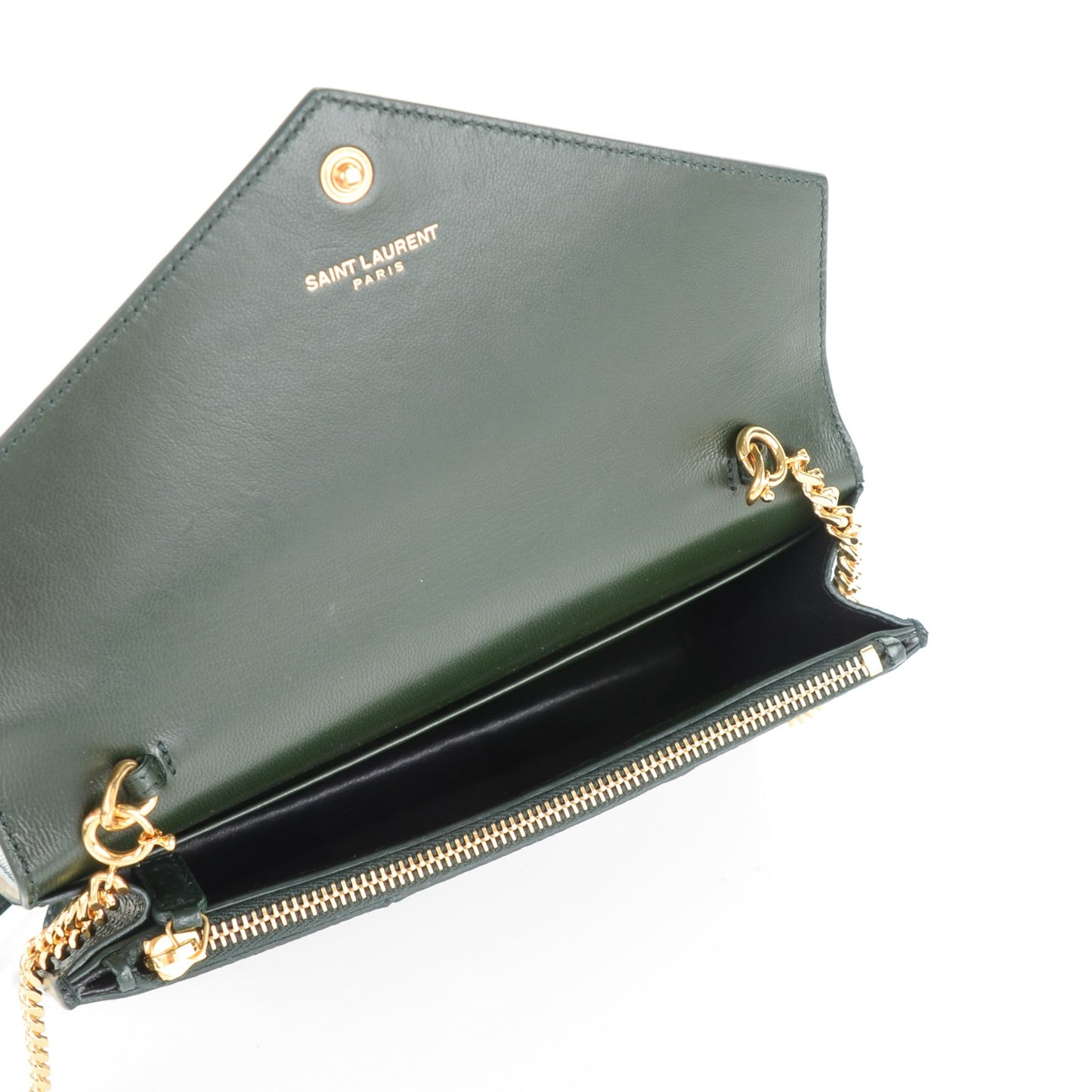 Snakeskin Monogram Envelope Chain Wallet Dark Green