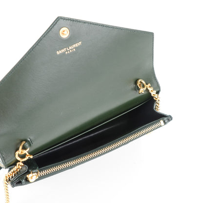 Saint Laurent Snakeskin Monogram Envelope Chain Wallet Dark Green 5 of 7